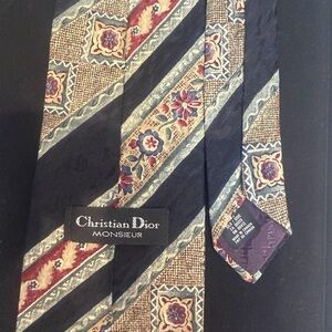 Dior Men's Floral and Geometric Tie - Navy and Burgundy